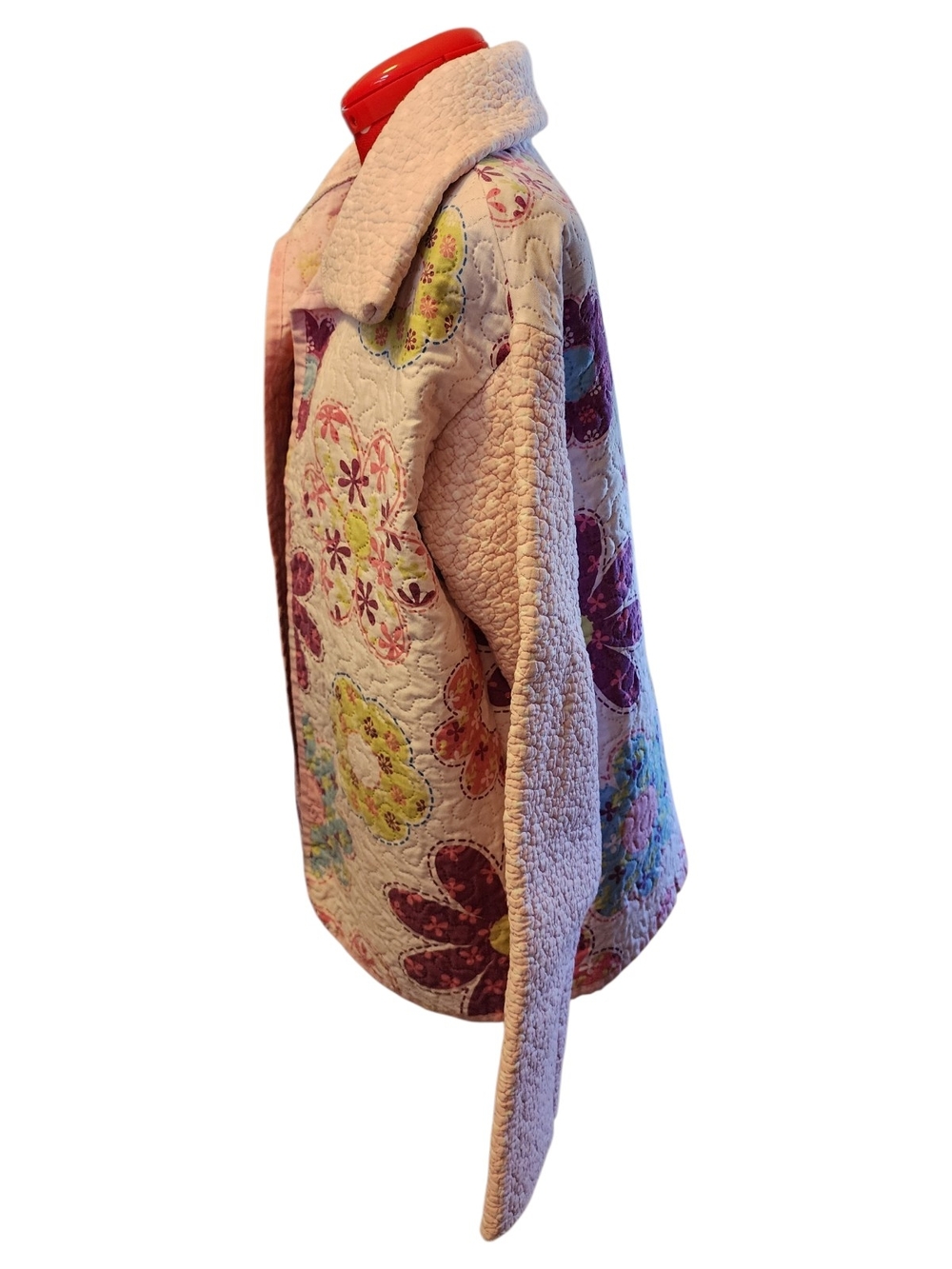 Repurposed Quilt Floral Patchwork Jacket Light Pink Lightweight Boho Vintage - Picture 2 of 12